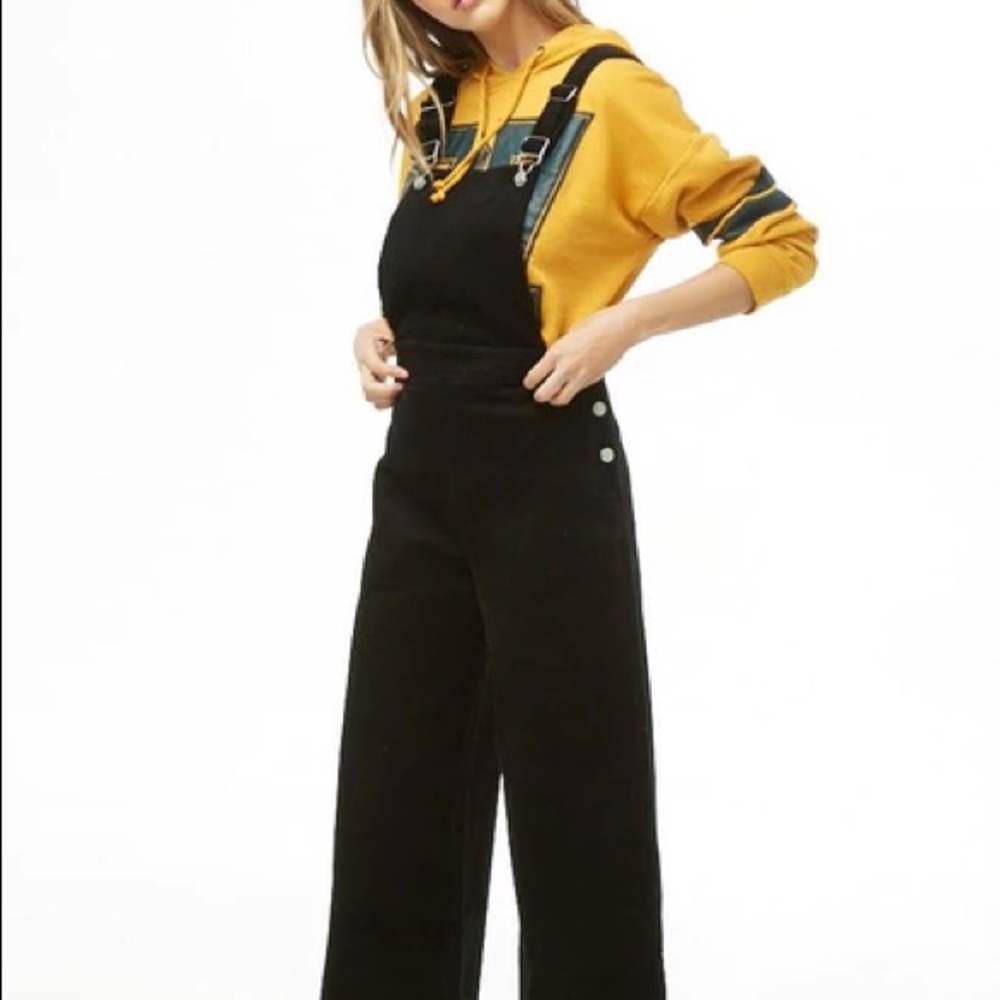 Black Wide-Leg Corduroy Overalls
